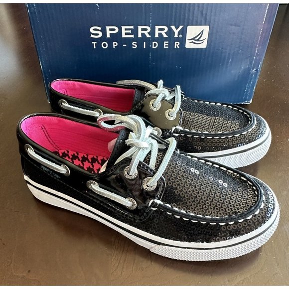 NWT Sperry Topsider Black Sequin Slip On Boat Shoes Girls size 11 Youth - Picture 4 of 5